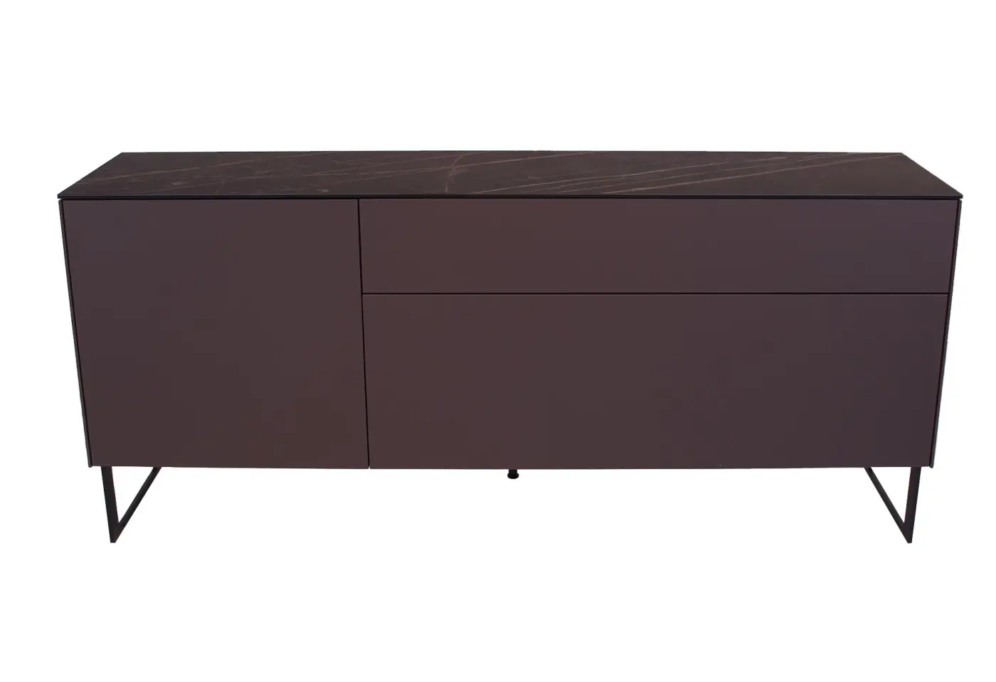 Sideboard 16923.. Korpus NCS Schoko Linoleum, Top Keramik Rock schwarz gold, Front Linoleum mauve ca. 180x60x43cm