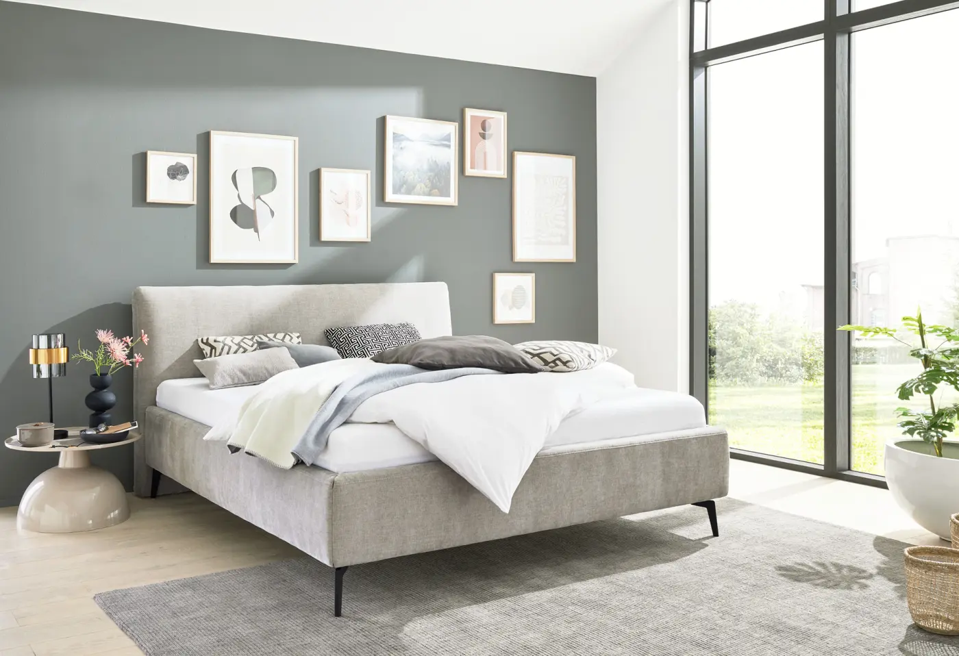 Polsterbett 1416 von Interliving Stoff Rob silver 533006 ca. 180x200cm