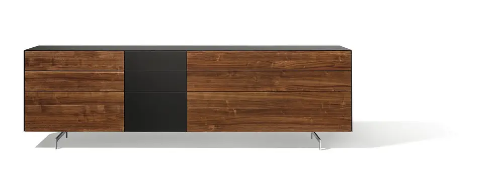 Anrichte Cubus Pure von Team 7 Korpus innen / aussen: Buche, naturöl / Nussbaum, naturöl + Farbglas "bronze matt" ca. 258x80x50cm