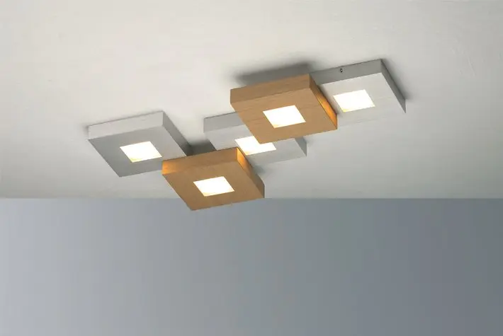 LED-Deckenleuchte 10974.. Braun, Silbern Aluminium geschliffen, Eiche hell ca. 58x34x6cm