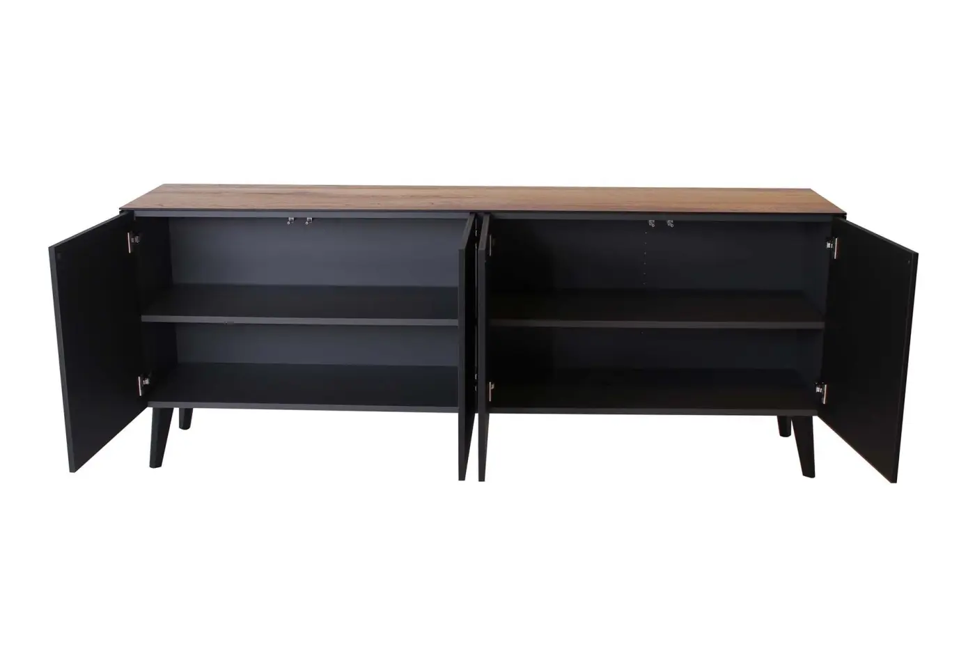 Sideboard 16923.4.. Korpus: Designprägefurnier Ast-Eiche Natureffekt lackiert, Türen: Linoleum schwarz ca. 200x43x60cm