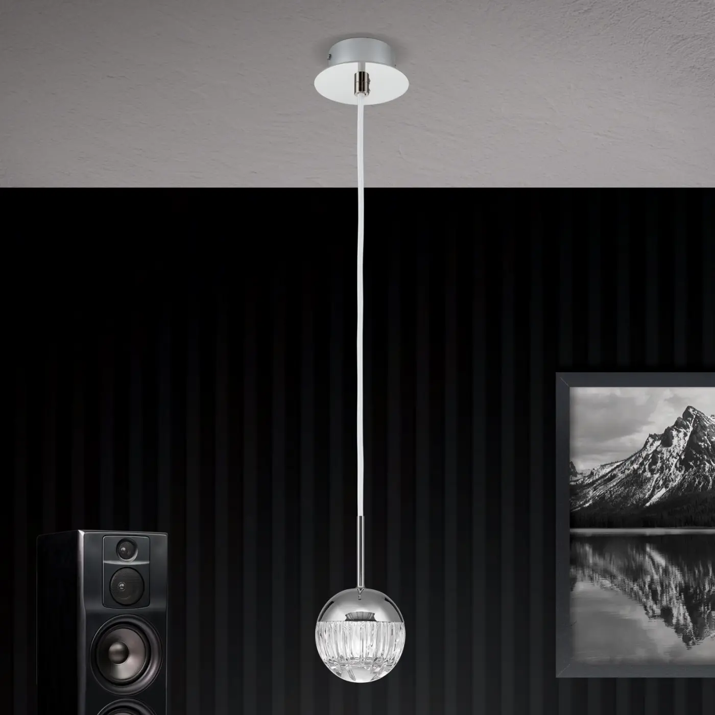 Hängeleuchte 14901.. Nickel matt, Schwarz Glas, Messing ca. 10x20cm