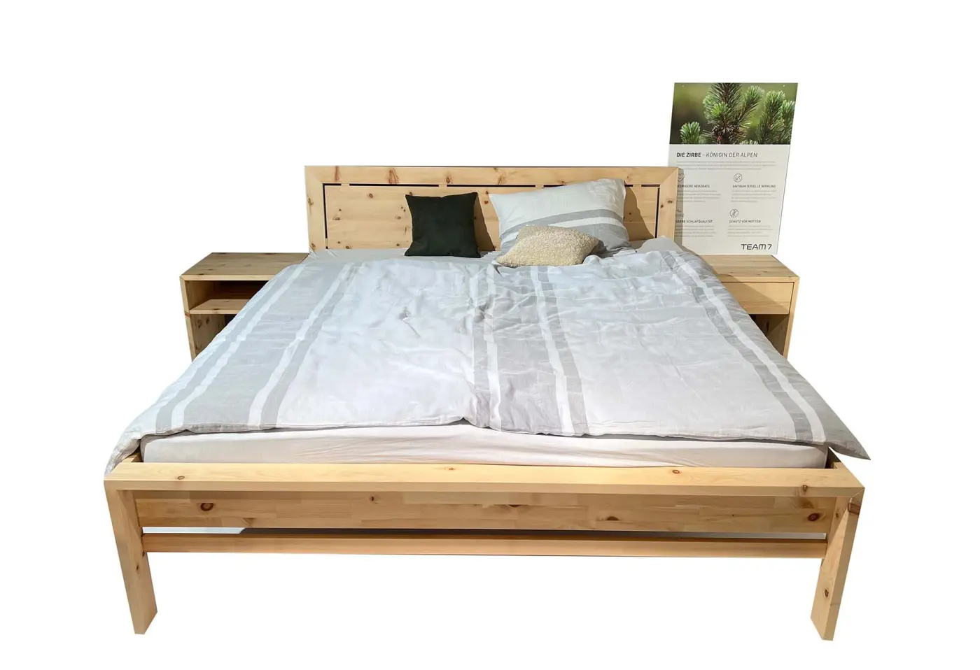 Bett Lunetto von Team 7 Zirbe roh unbehandel, Leimholz keilgezinkt ca. 180x200x47,5cm