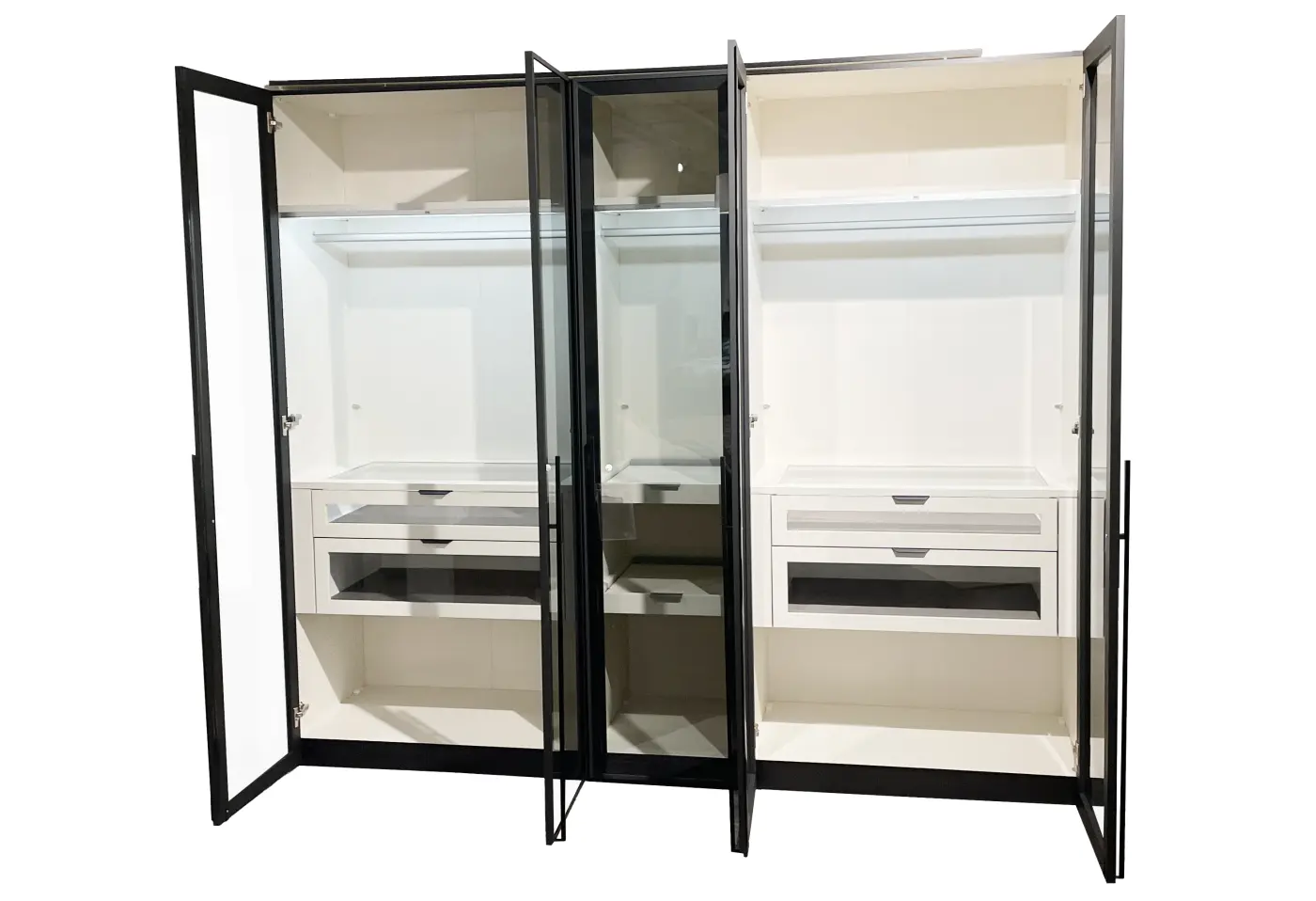 Drehtürenschrank 2897.16.. Novaschwarz, Rauchglas ca. 252,8x220x58,5cm