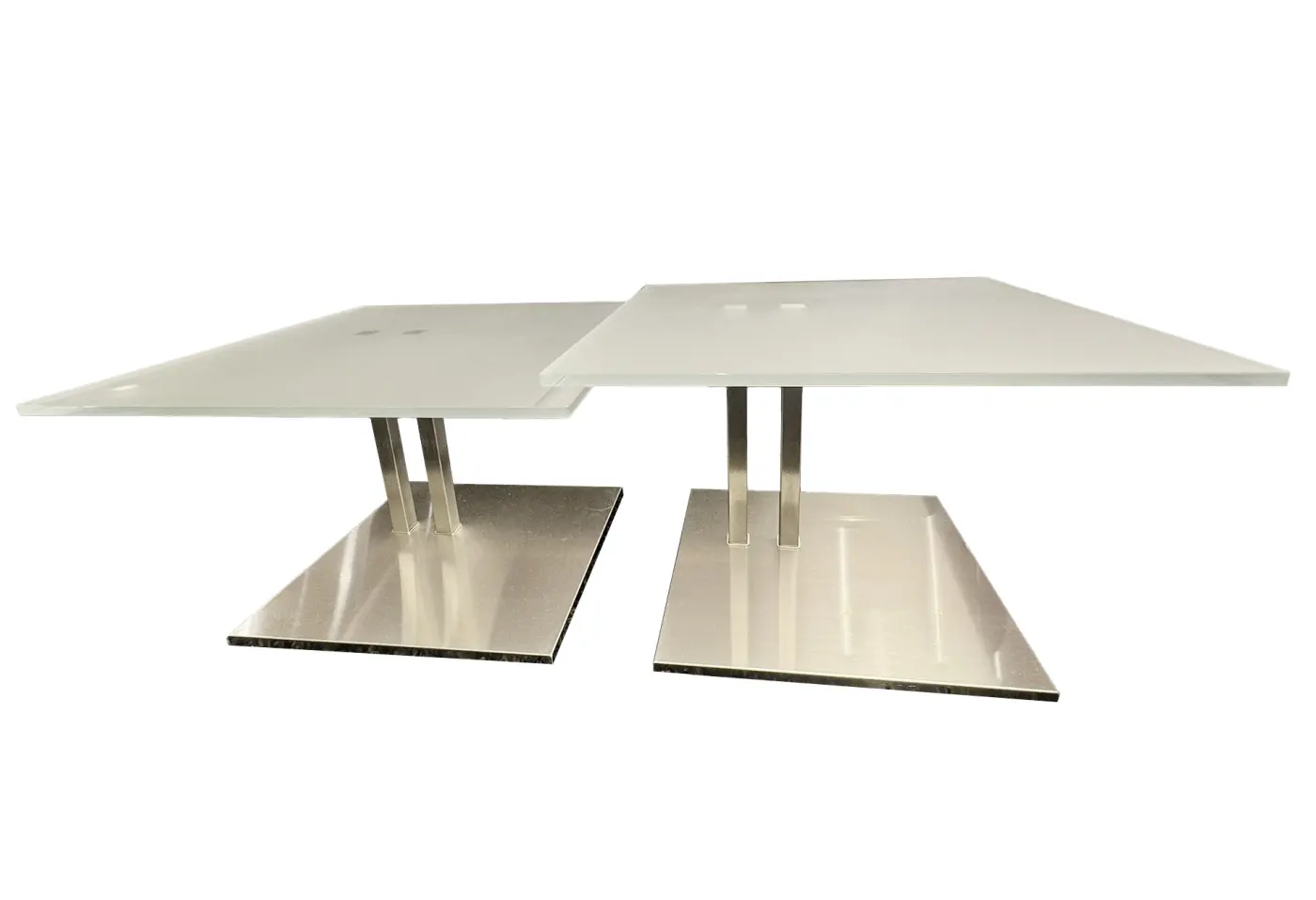 2-Satztisch 14170 Optiwhite unlackiert mit Nanostruktur Glasplatten 12 mm ESG ca. 60x40cm