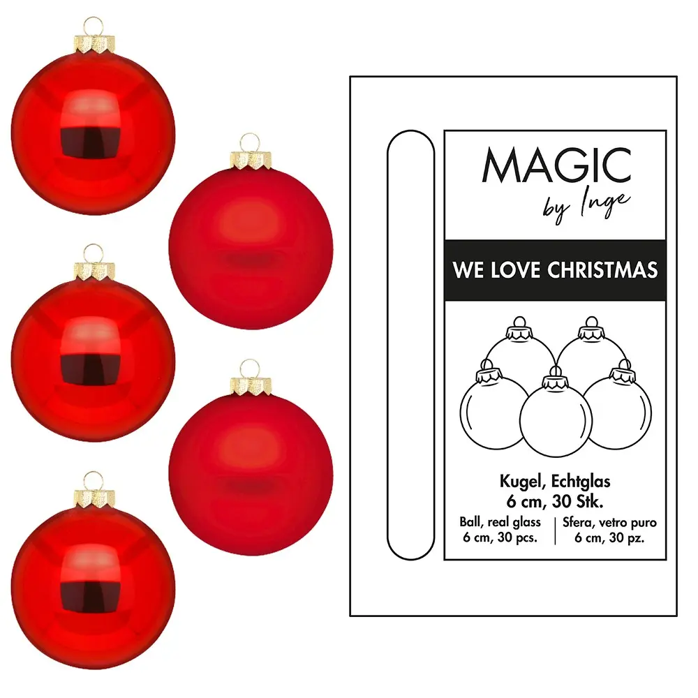 Weih.Kugeln/30 Merry red, 6cm Glas Weih.Kugeln/30 Merry red, 6cm Glas
