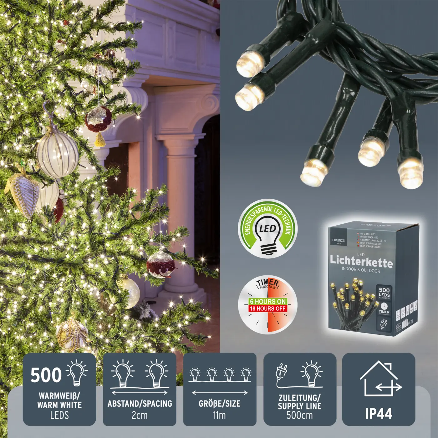 Lichterkette 500LED 11m, 500LED warmweiss ca. 1100cm
