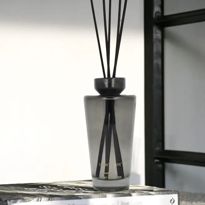 Diffuser XL 500ml Cone Secrets de Paris Grau-Schwarz Glas, Rattanstäbchen, Duftöl