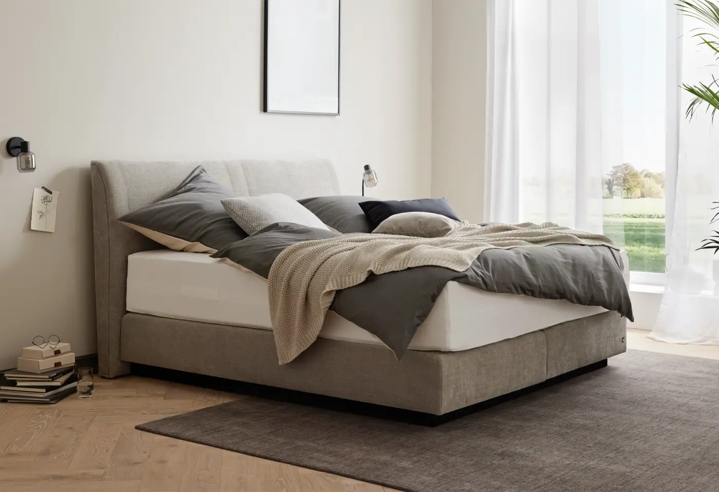 Boxspringbett 1401 von Interliving Stoff Rob silver 533006 ca. 180x200cm