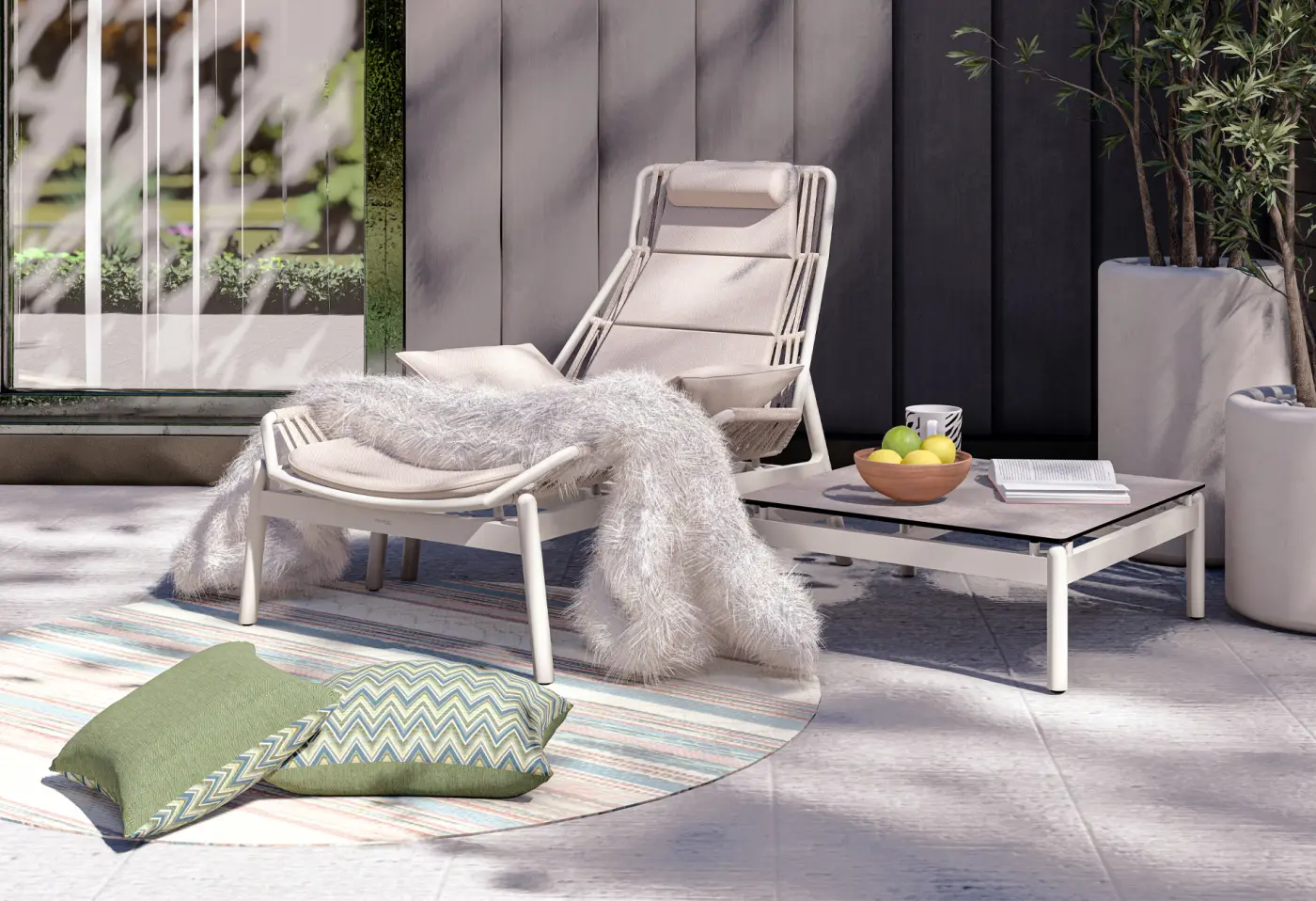 Sessel mit Hocker 23924.. Sand Wasserdicht Batyline