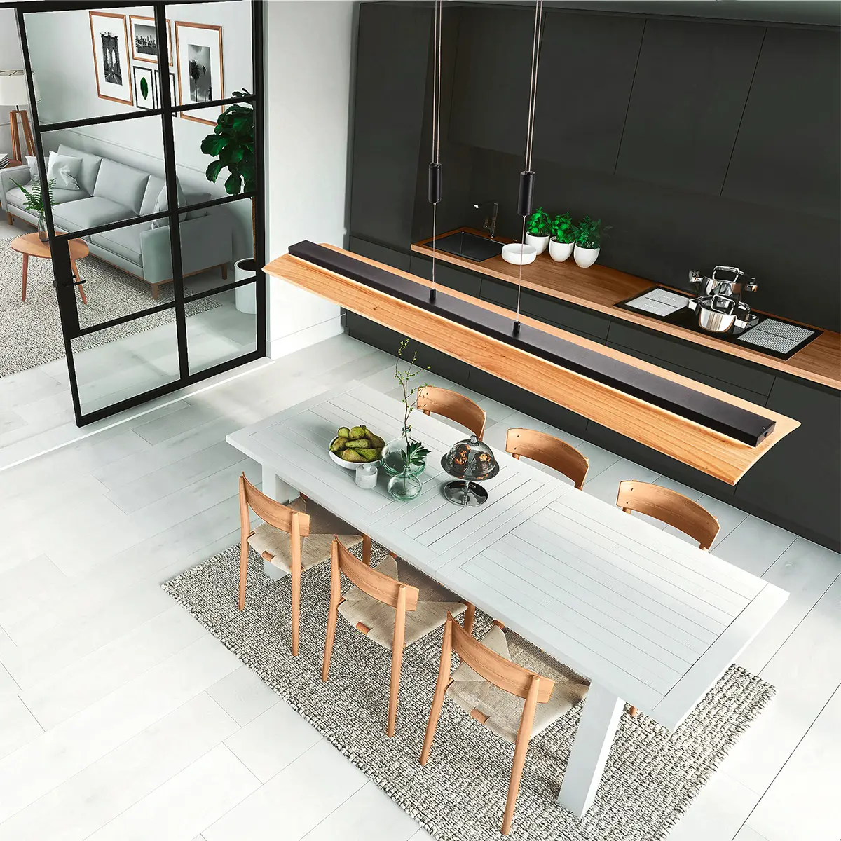 LED-Pendelleuchte 21871.. Eiche natur geölt, sandschwarz Metall, Eiche ca. 125x22cm