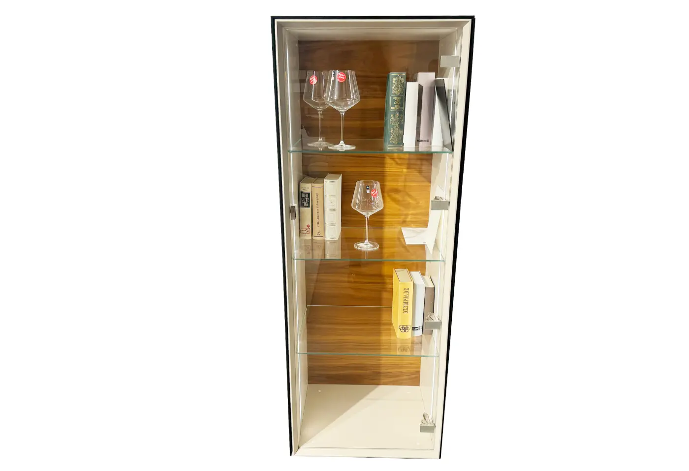 Vitrine Nara 6060 von MAB Macchiato Deckl., Mattglas Bronze verspiegelt, Ami. Wild-Nussbaum Furnier