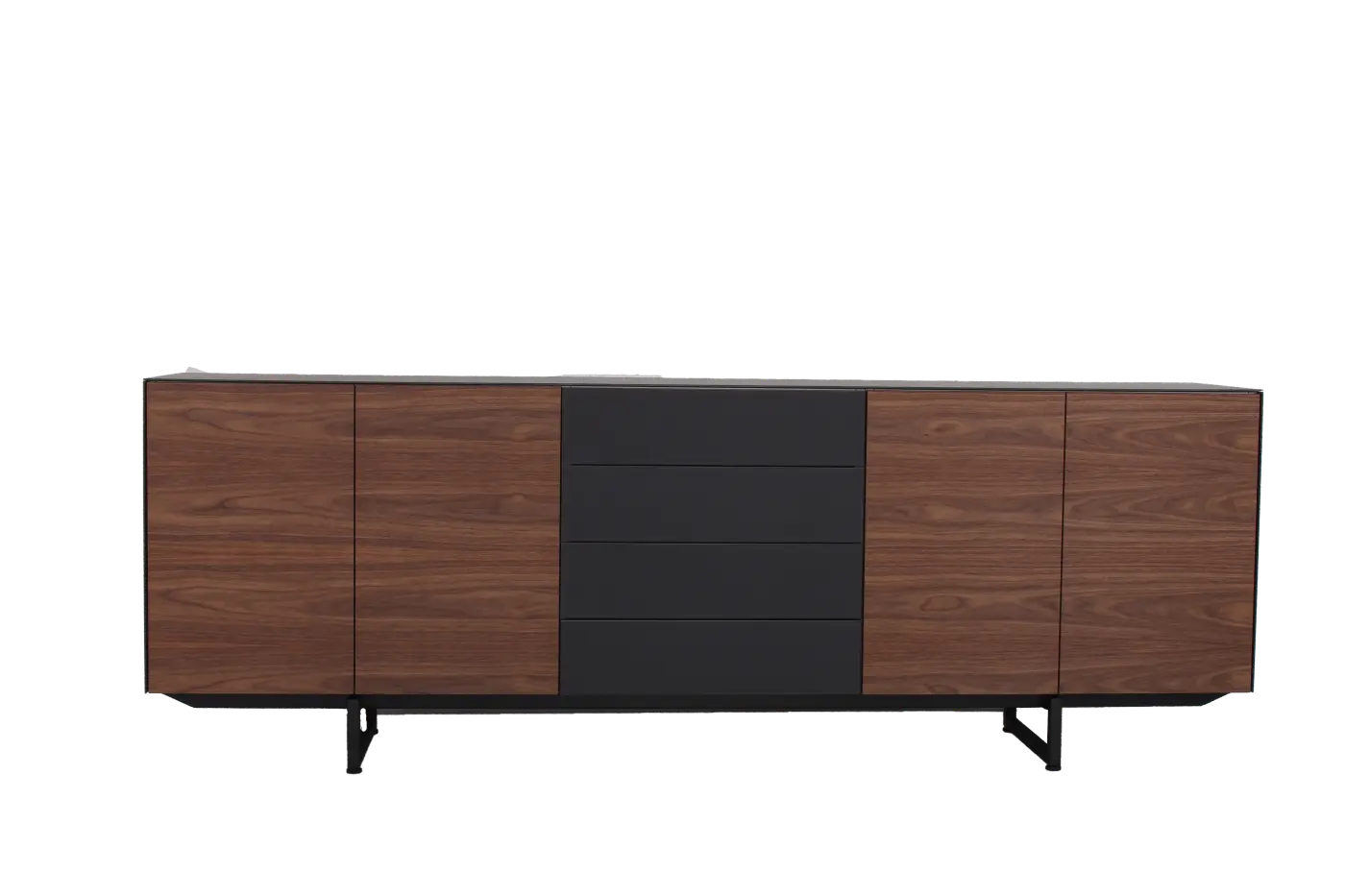 Sideboard Combina von Seetal Glas optiwhite satiniert dunkelgrau, Amerik. Nussbaum furniert ca. 232x80x46cm
