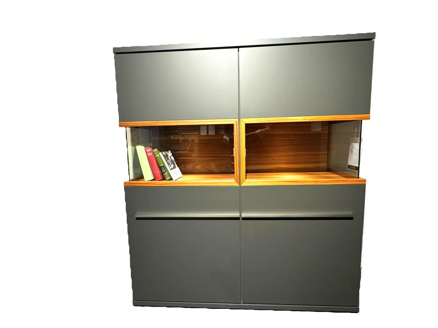 Highboard MR Aterno Lack Schiefergrau von Musterring Lack Schiefergrau Absetzung Nussbaum furniert ca. 130x149x45cm