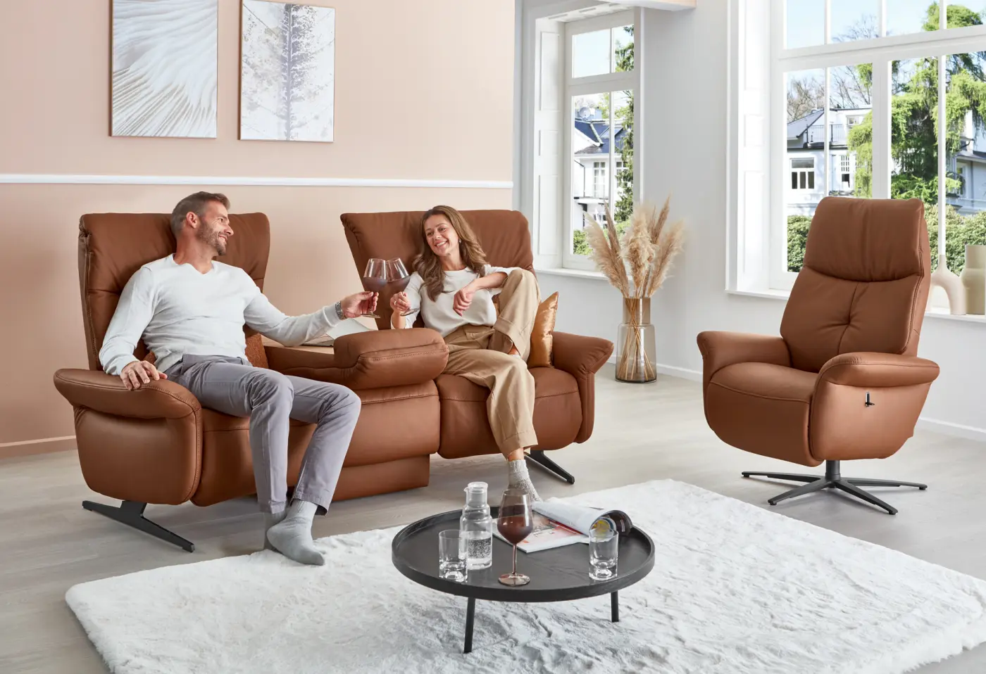 Trapezsofa 25274.80 Leder Longlife Nuss ca. 215cm