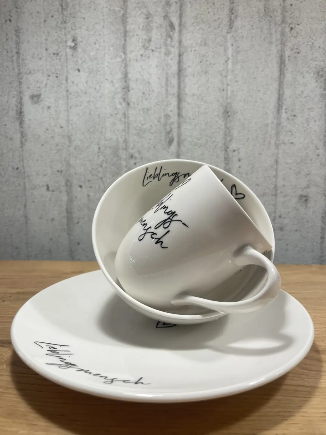 Lieblingsmenschset 3-tlg von Villeroy & Boch Weiss mit Schriftzug Schwarz Premium Porcelain