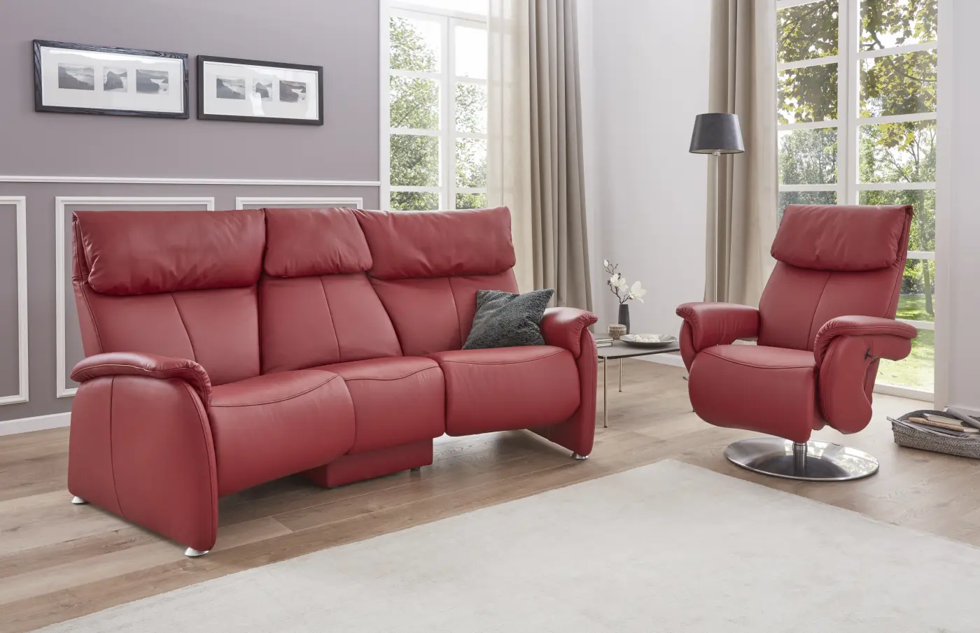 Trapez-Sofa 15401.. Longso chili Leder
