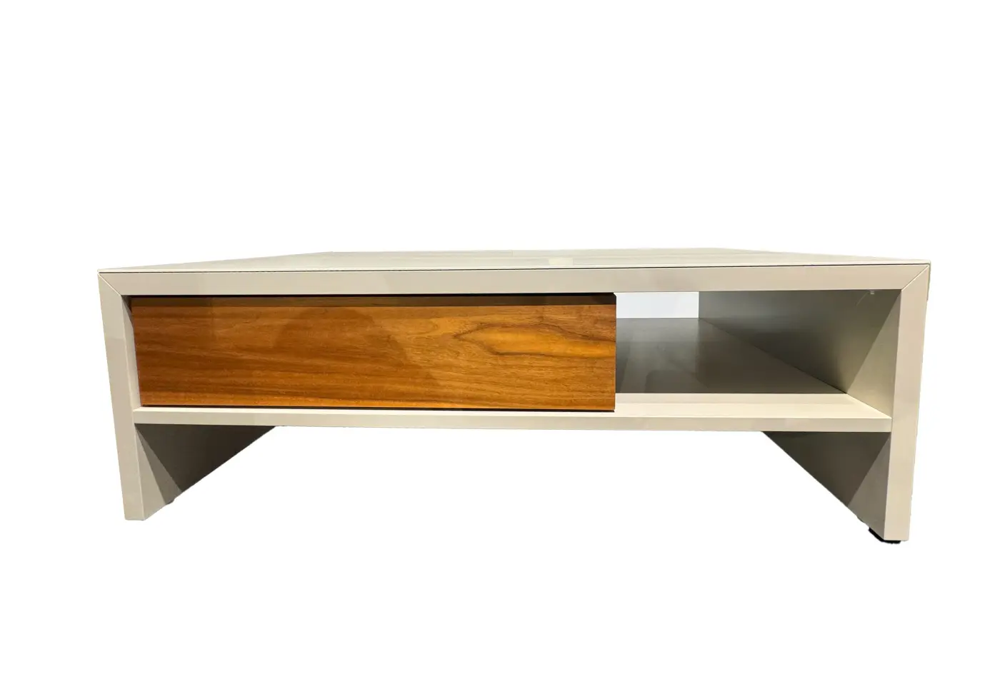 Salontisch Addetto III Macchiato Decklackiert 8986 von MAB Schublade Ami. Wild-Nussbaum Furnier, inkl. Abdeckplatte Nr. 3031 Mattglas Macchiato 9459 (AP) ca. 105x65cm