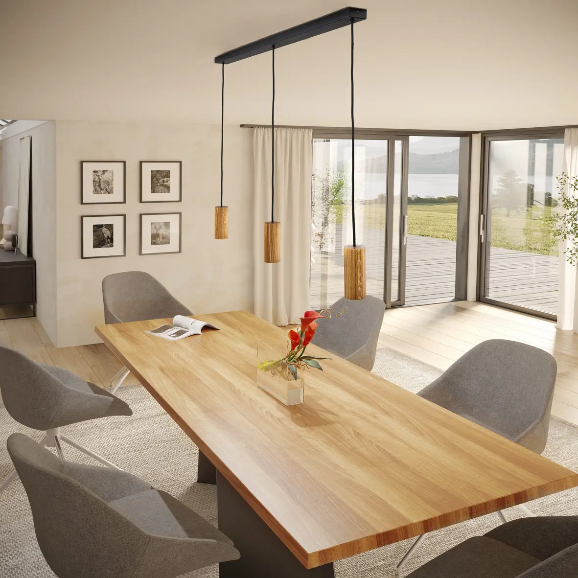 Pendelleuchte Stückholz Mythen Schwarz, Braun von Stückholz Nussbaum massiv geölt ca. 150cm