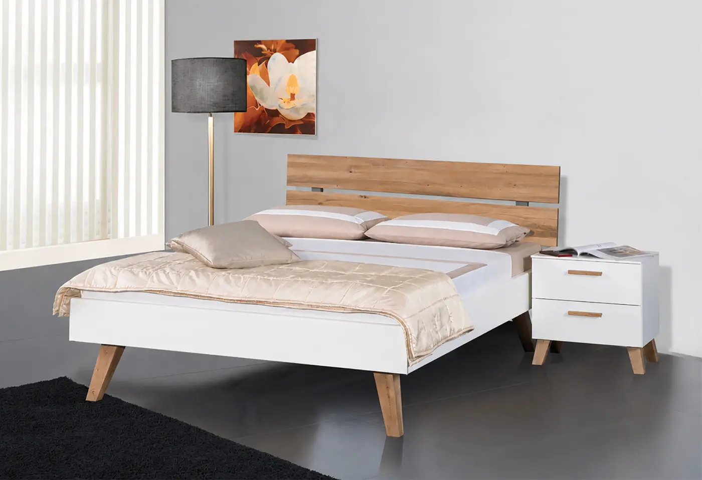 Bett 3721.4 Dekor weiss, Kopfteil Wildeiche massiv ca. 160x200cm