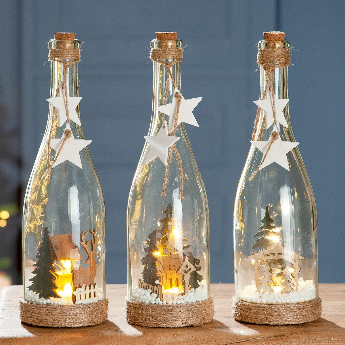 LED-Flasche 28cm Glas, sort.