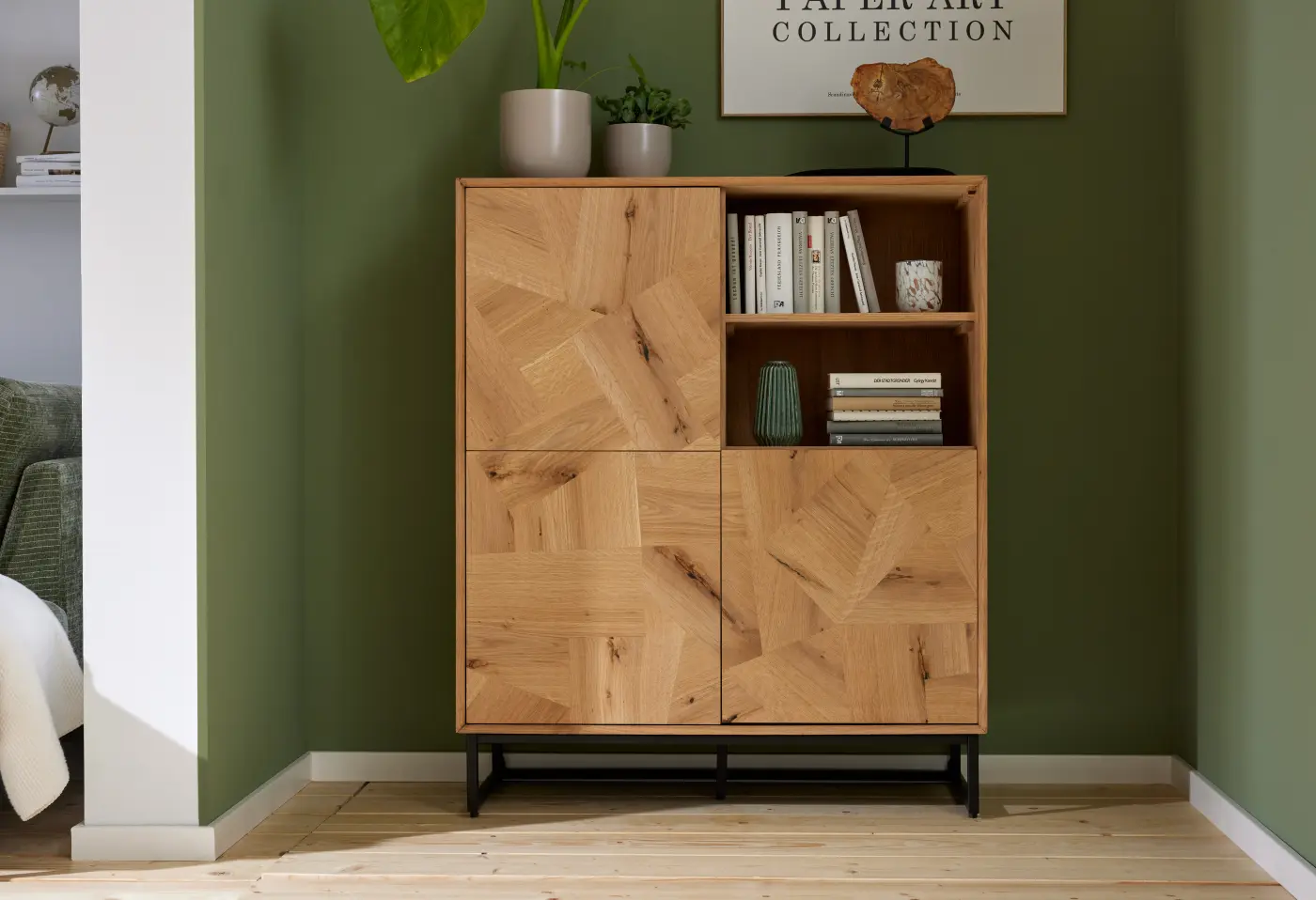 Highboard Roomio No. 2002 von Roomio Eiche Echtholzfurnier natur, Patchwork-Design ca. 100x120x42cm Highboard Roomio No. 2002 von Roomio Eiche Echtholzfurnier natur, Patchwork-Design ca. 100x120x42cm