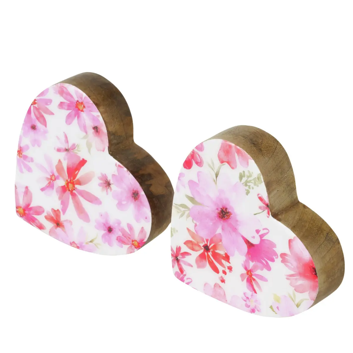 Aufsteller Herz 11cm Rosella, Floral, sort. Pink, Weiss Mangoholz ca. 11cm