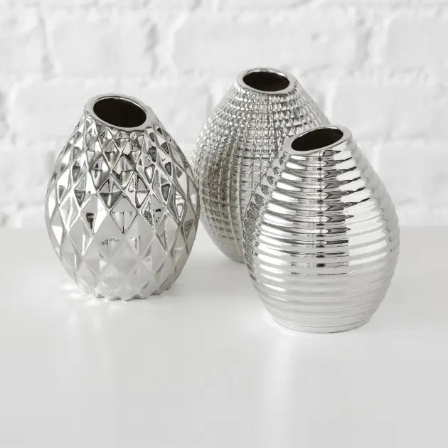 Vase 13cm Celly silber sort. Steingut ca. 13cm