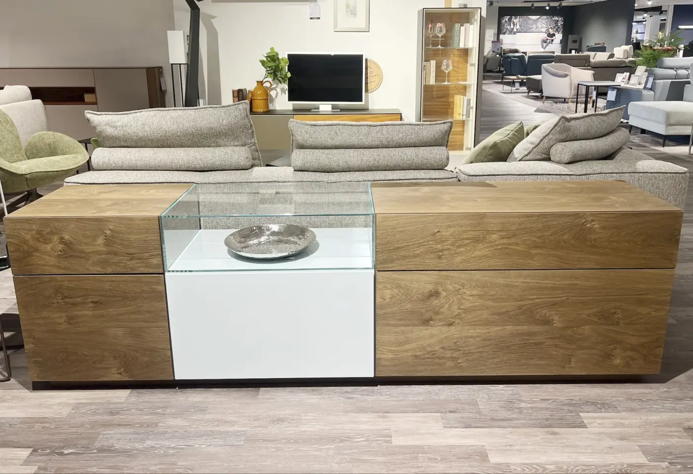 Sideboard Sona von MAB Stone Eiche Furnier / Lack Sky Blue ca. 220x65x42cm