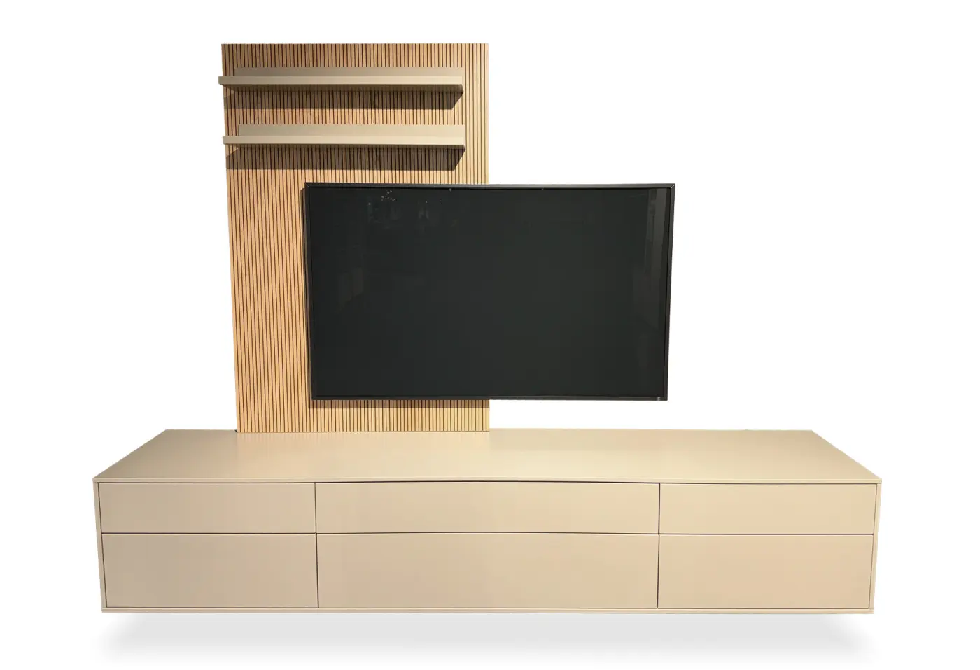 Wohnwand Voice Lack cashmere / Paneel Eiche sand furn. von Varianta ca. 273,2x217,3x46,5cm