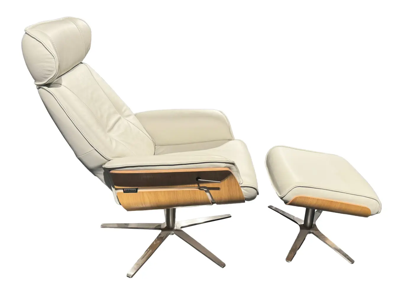 Relaxsessel Vallon weiss Leder Holzchatose Wildeiche hell (Schichtholz)