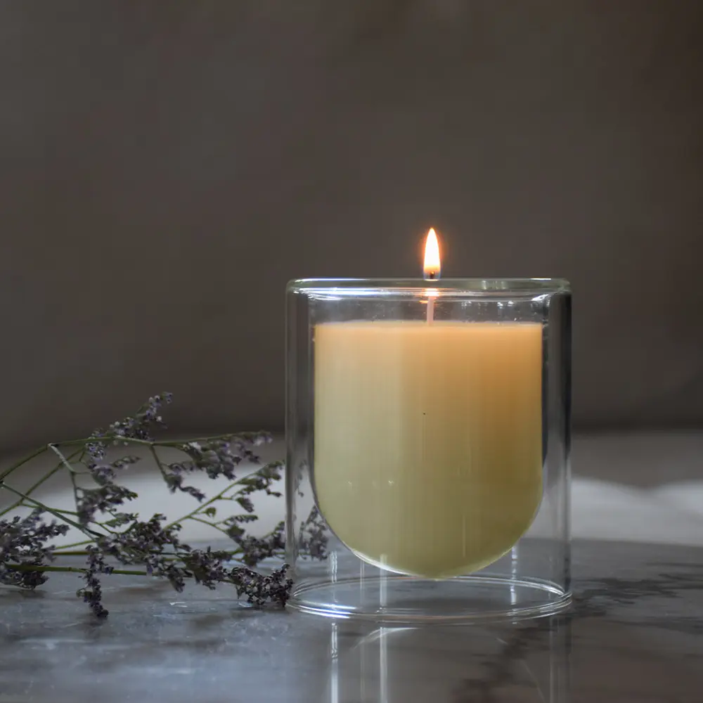 Candle in Glass Double Walled Magnolia Gelb Glas, Wachs