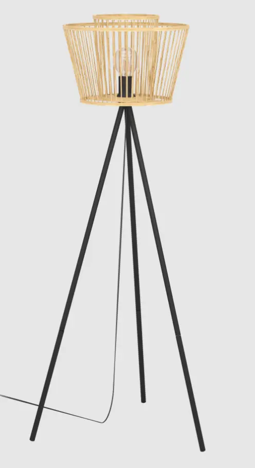 Stehleuchte mit Fusstrittschalter Roomio 780911 Schwarz, Braun von Roomio Metall, Bambus ca. 38x129,5cm