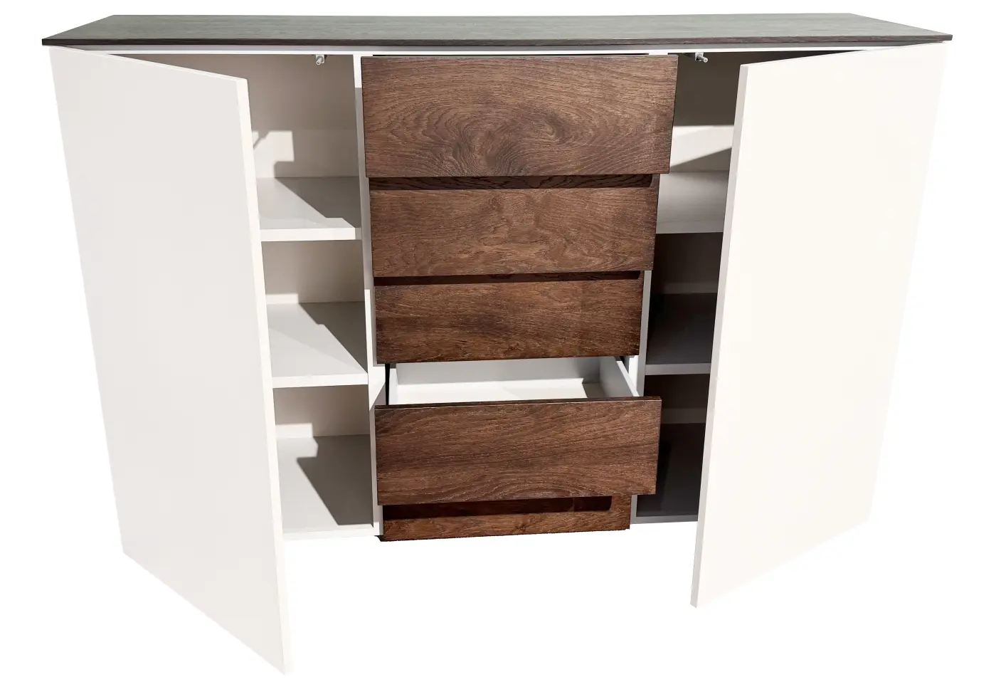 Highboard 3784.64.. Kaschmir matt lackiert, Wildeiche rustico furniert ca. 150x96,1x39cm