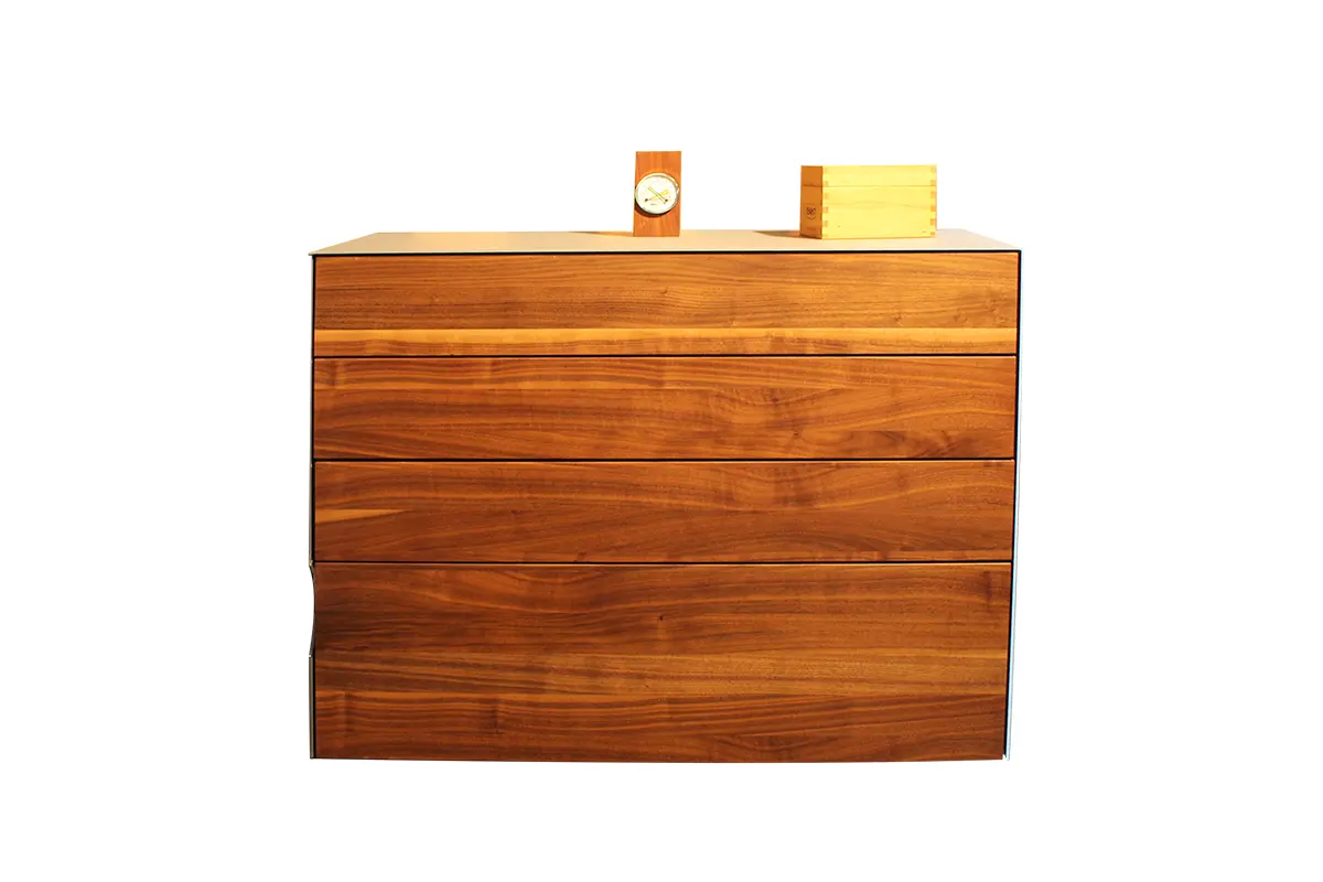 Kommode Cubus Pure von Team 7 Nussbaum Naturöl, Farbglas mittelgrau matt ca. 101,2x85,4x41,9cm