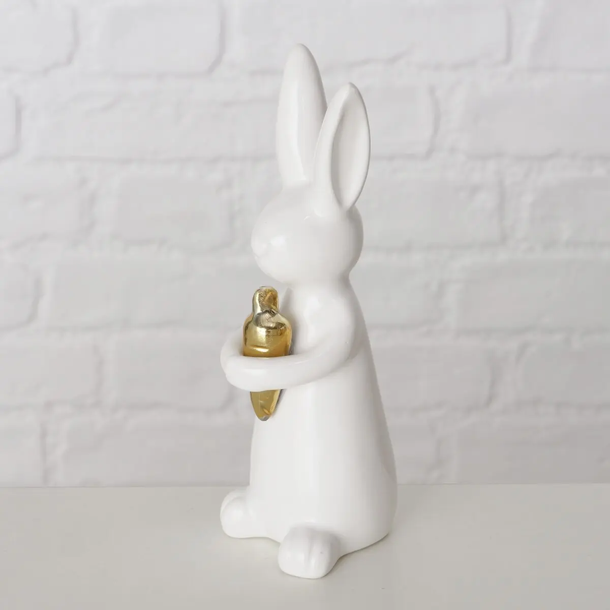Hase 15cm Hopsi, weiss Weiss, Gold Porzellan ca. 15cm