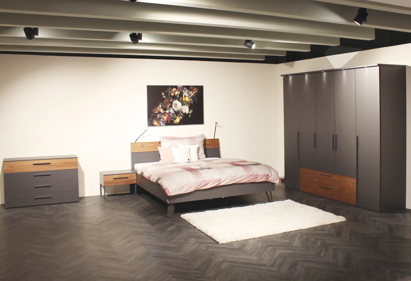 Doppelschlafzimmer Mauren Lack Schiefergrau matt ca. 252x180x200x222,9x59,2cm