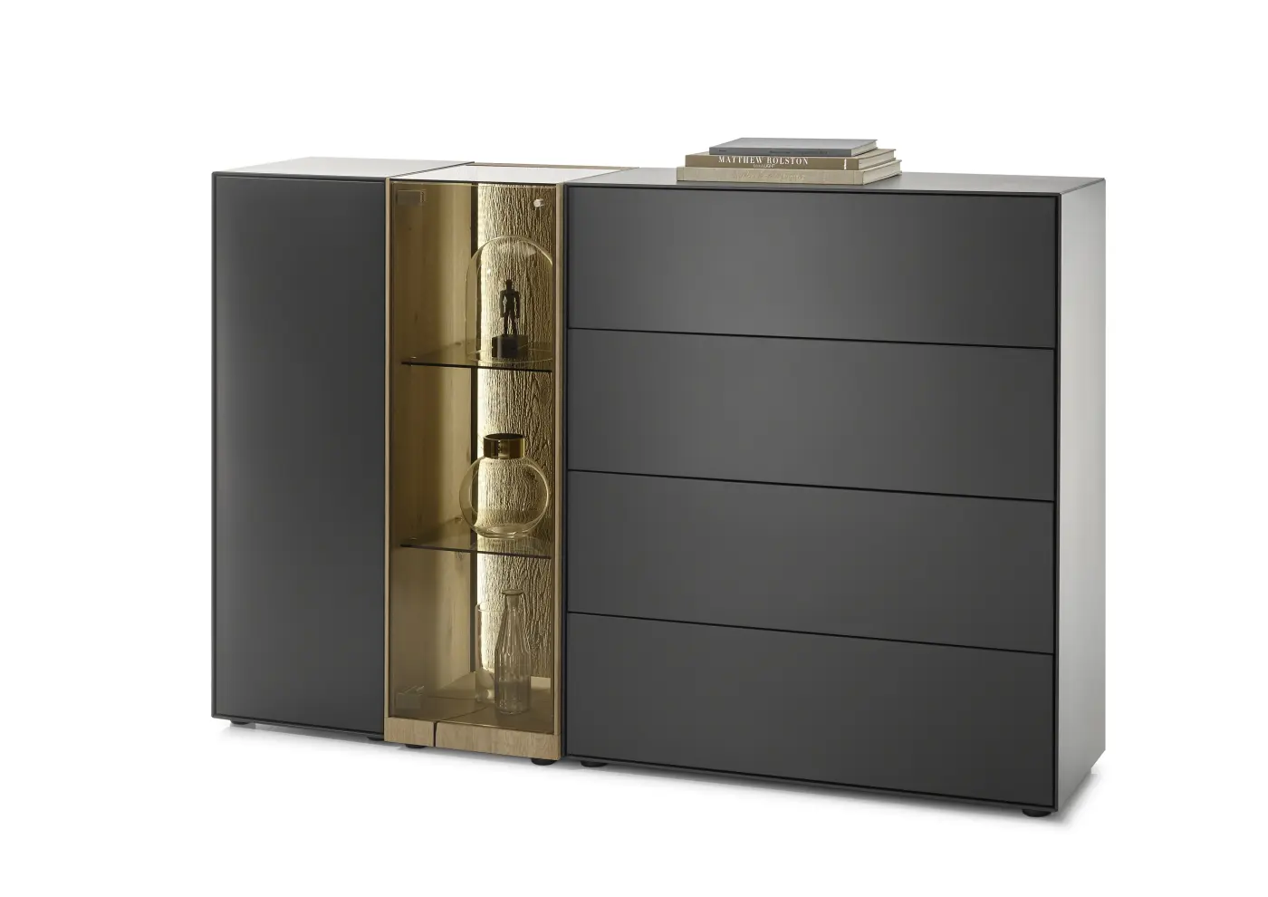 Highboard MR Trevio 7250 von Musterring Lack anthrazit, Riffholz, Kerneiche massiv Umato ca. 181x119x41cm