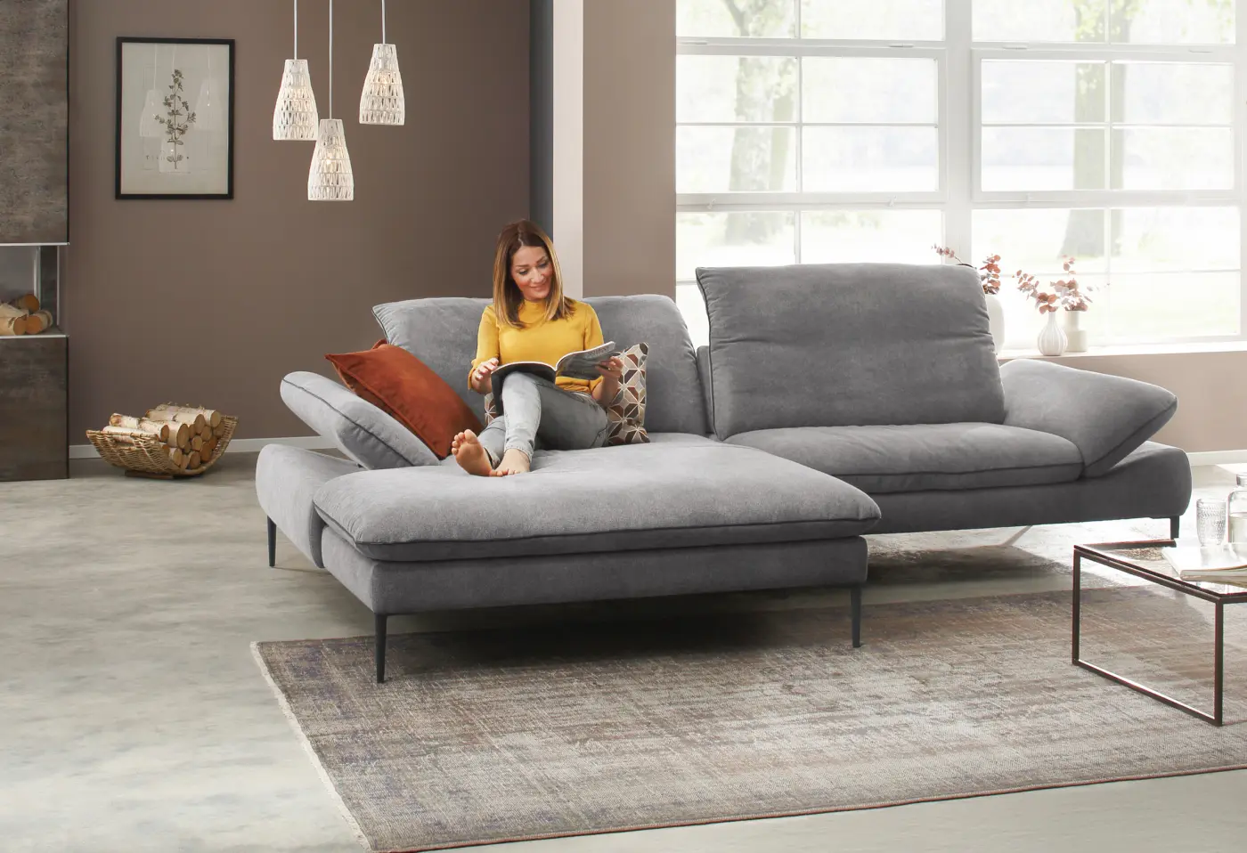 Polstergarnitur Enney Stoff dolphin / Keder black ca. 294x88x185cm