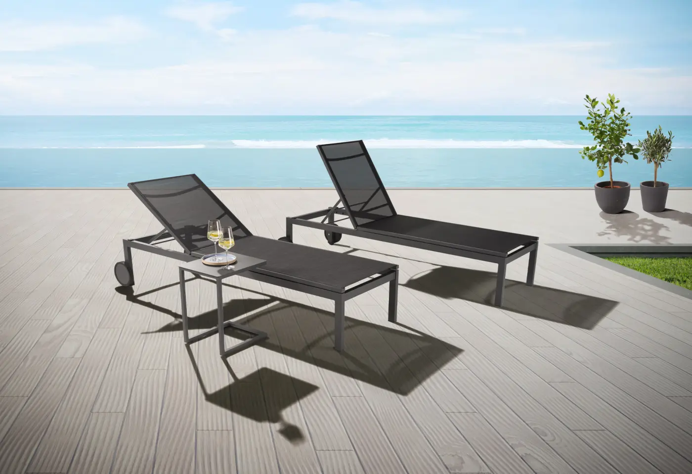 Rollenliege 24867.. Anthrazit 	Textilgewebe ca. 213x72,5x40cm