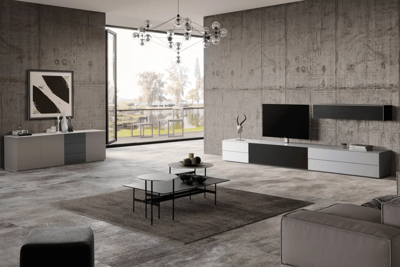 Sideboard 6661.4 Ätzglas Olive, Schwarz ca. 230x60x45cm