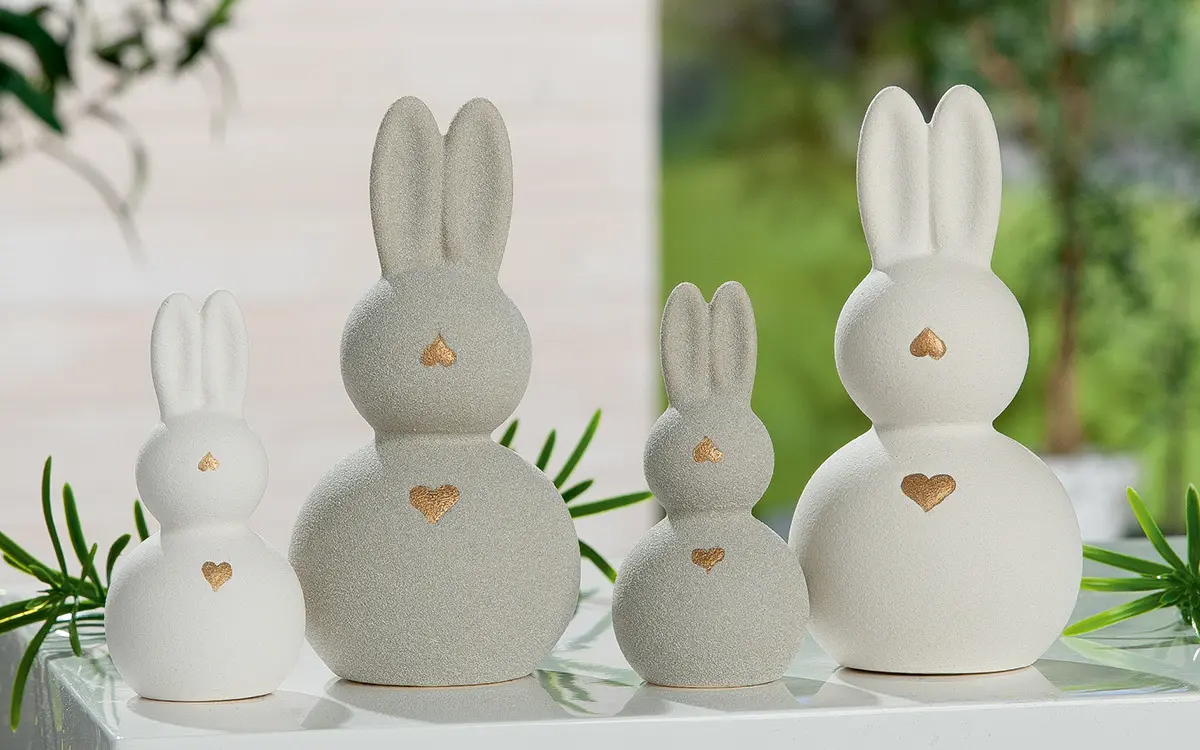 Hase 9x4,5cm Keramik, grau weiss Grau, Weiss Keramik ca. 9x4,5cm