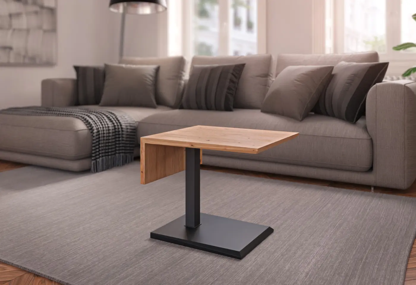 Beistelltisch 23521 Anthrazit metallic lackiert Wildeiche furniert ca. 59x51x62cm