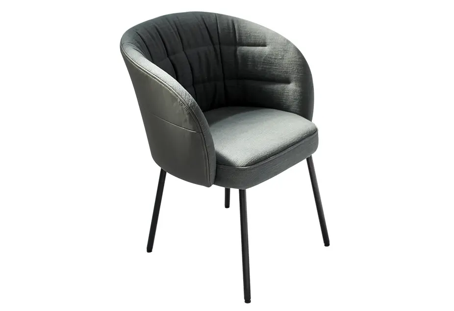 Stuhl 690 von Rolf Benz Innen / Aussen: Stoff "schwarzgrün" / Leder "mittel grüngrau" ca. 58x81x60cm 