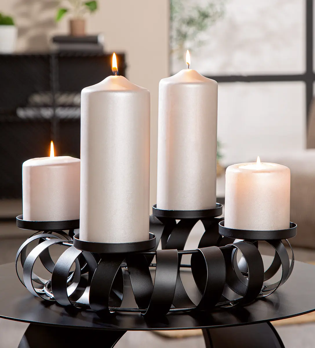 Adventsleuchter, schwarz, rund Twirl, D:36cm, H:9cm Schwarz ca. 36x9cm