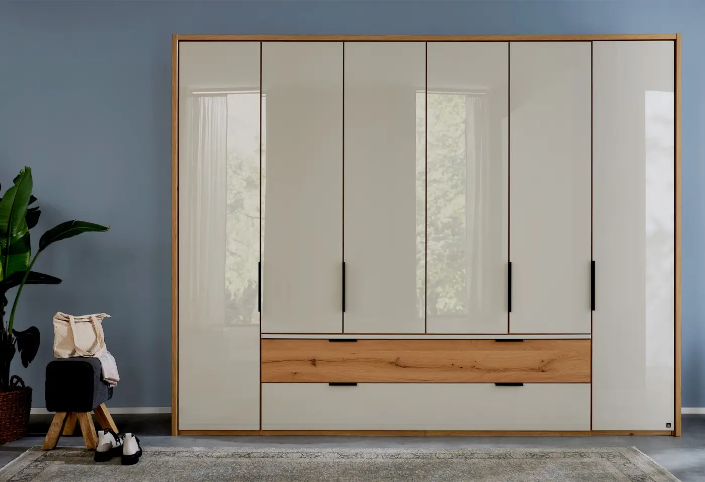 Funktions-Drehtürenschrank 1034 von Interliving Bianco-Eiche-Nachbildung ca. 300x216x58cm