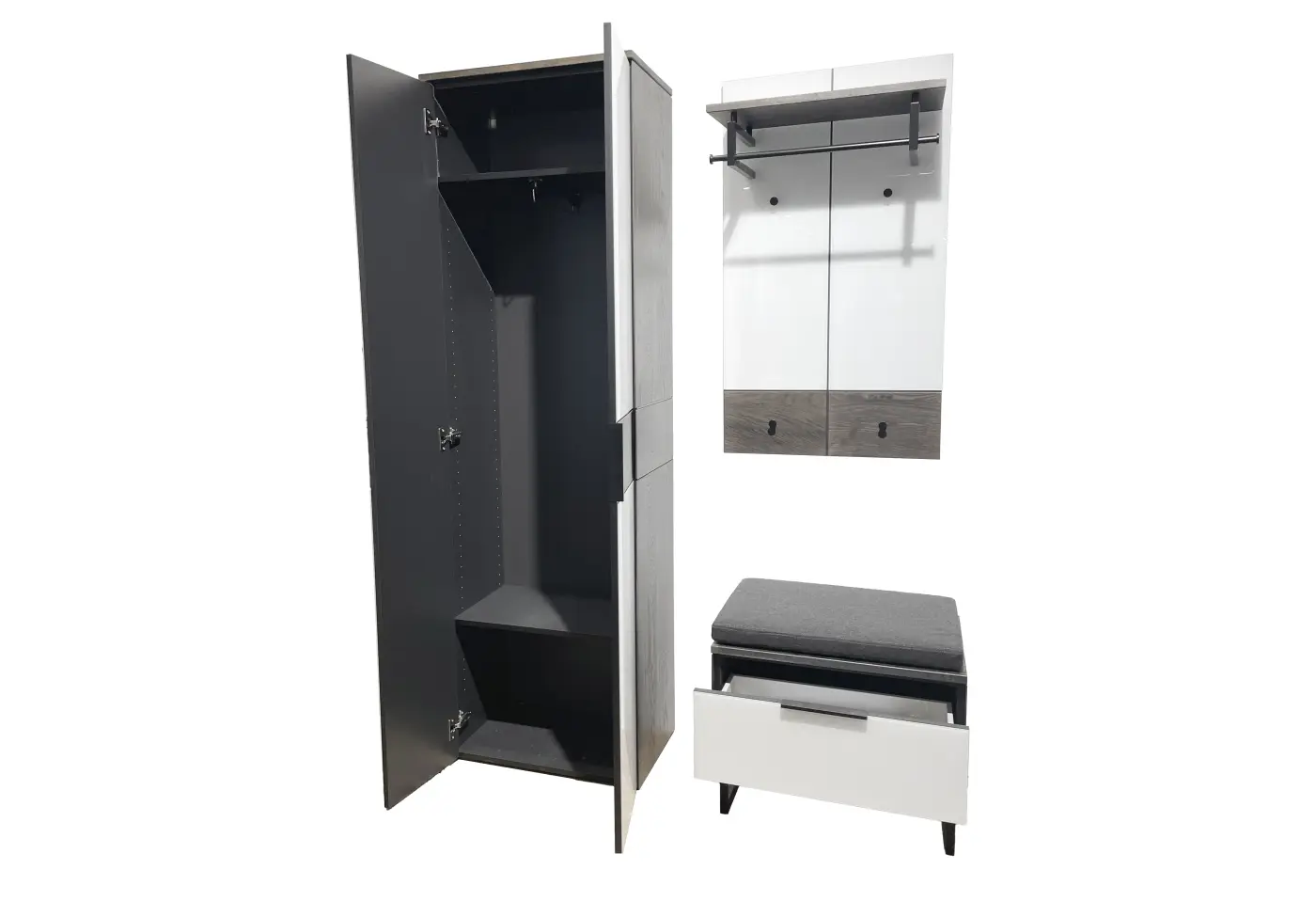 Garderobe 20092 Räuchereiche Glatt, Glas weiss