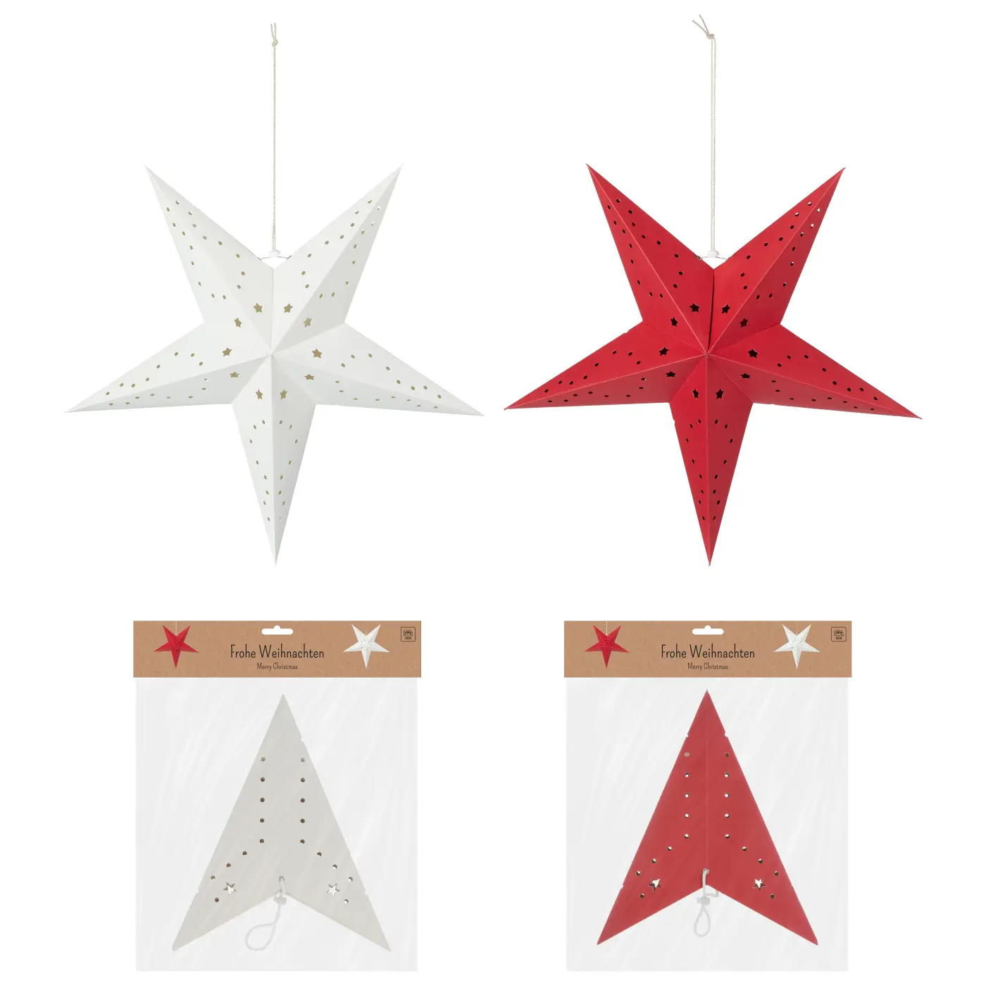 Papiersterne 70cm Weiss, Rot