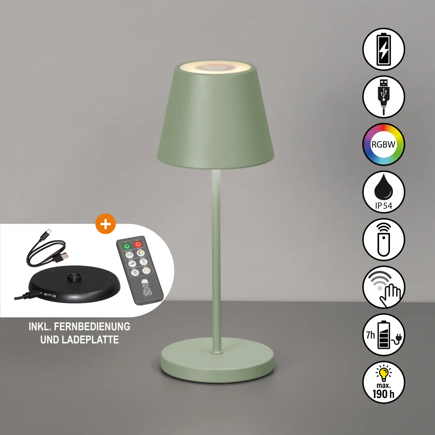 LED-Tischleuchte 23723.. Salbeigrün Kunststoff, Metall ca. 11x30cm