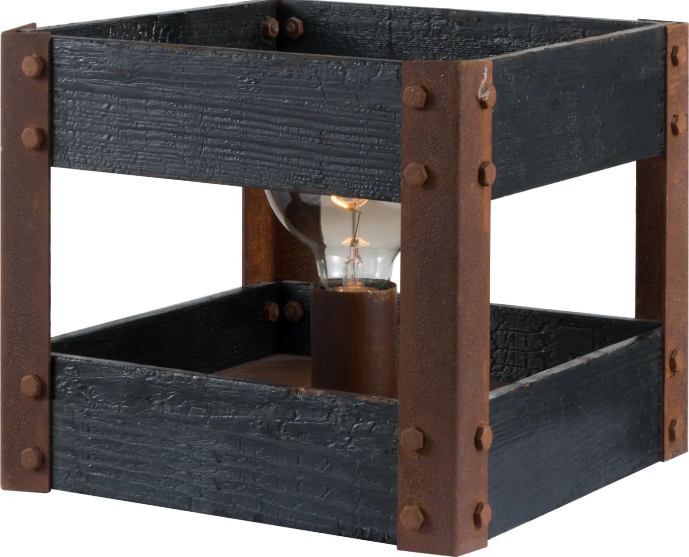 Tischleuchte 17304.. Schwarz, Braun Metall, Kiefernholz ca. 18x18cm